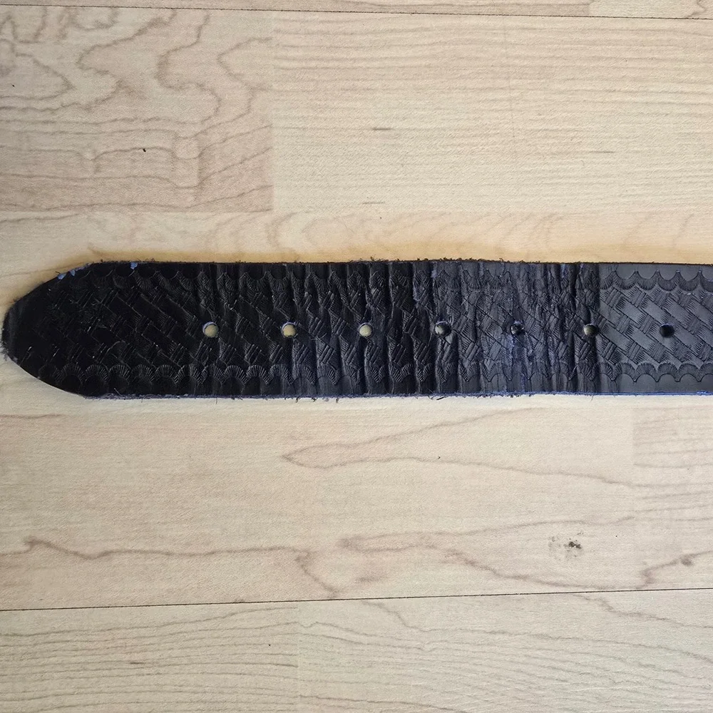 Perfect Fit Mens Black‎ Genuine Leather Basketweave Belt Size 42 Made in USA